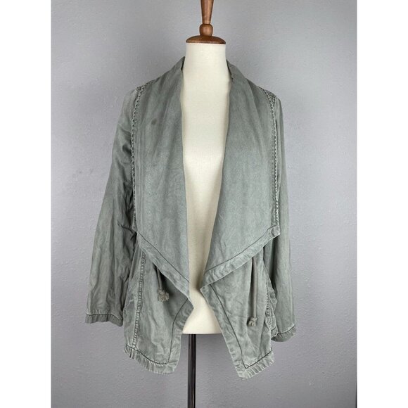 Max Jeans Military Jacket Size S Washed Olive Green Khaki Tencel Drape  [STAIN] - Picture 2 of 12